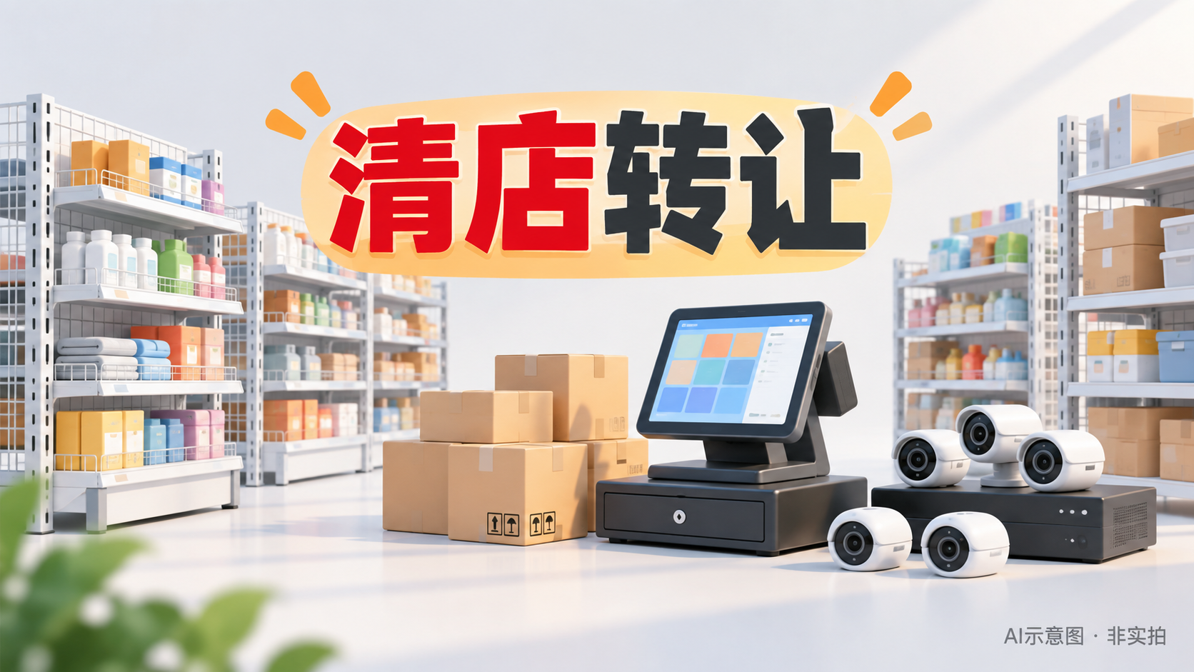 200多平方米百元店清店｜货架、尾货、收银电脑及16头摄像头出售